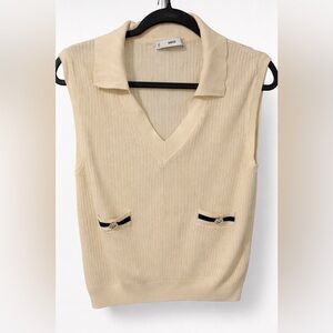 Mango - Cream V-Neck Sleeveless Soft Sweater Vest